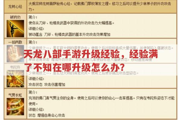 天龙八部手游升级经验，经验满了不知在哪升级怎么办？